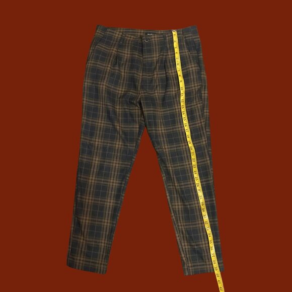 Pull&Bear Brown Plaid Slim Fit Trousers | Men’s Size EUR 44 (MEX 34) | Retro - Picture 4 of 9